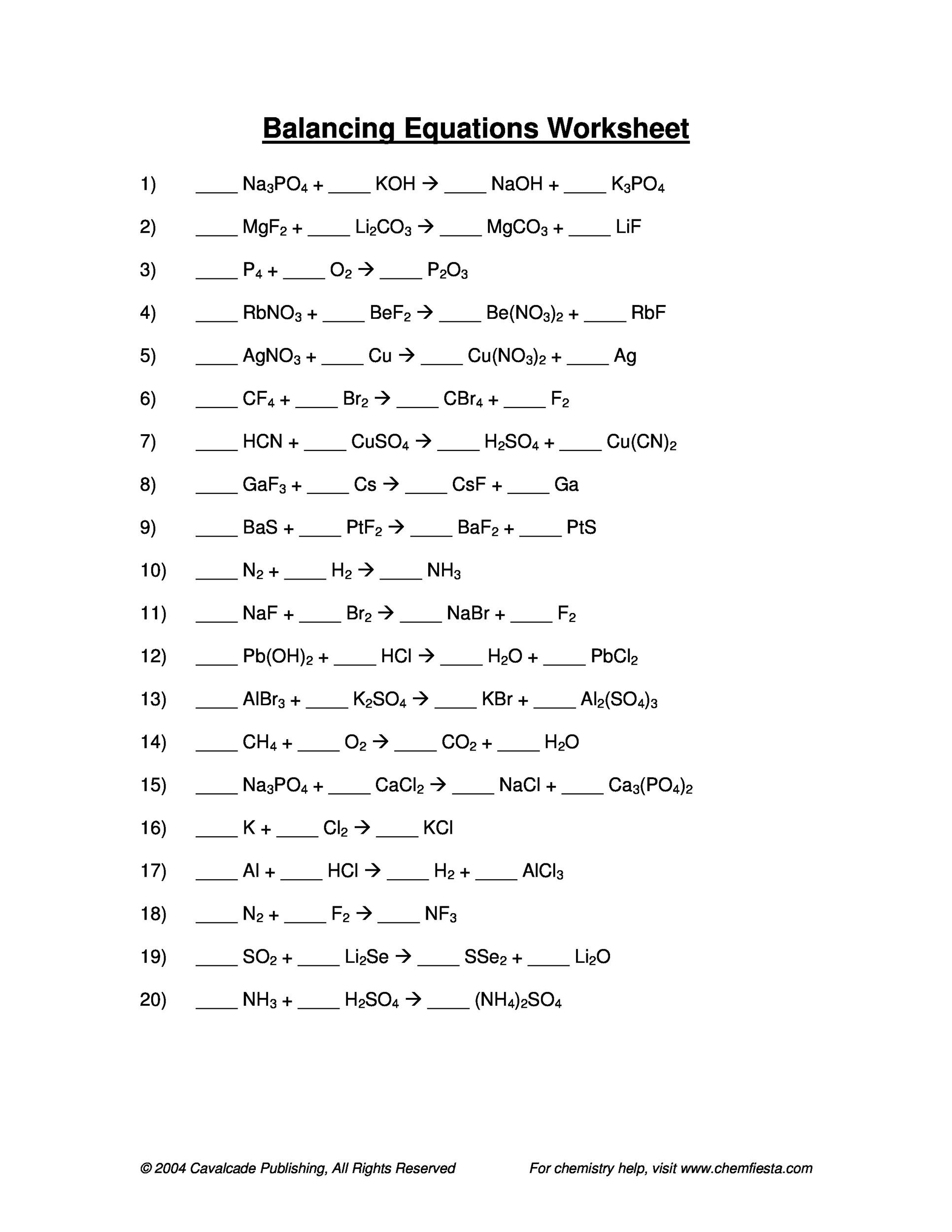 49 Balancing Chemical Equations Worksheets [with Answers]
