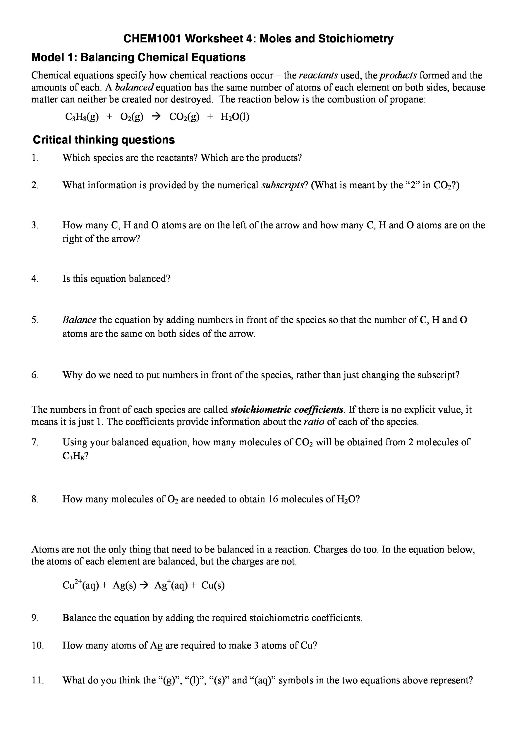 Worksheet Balancing Equations Pdf