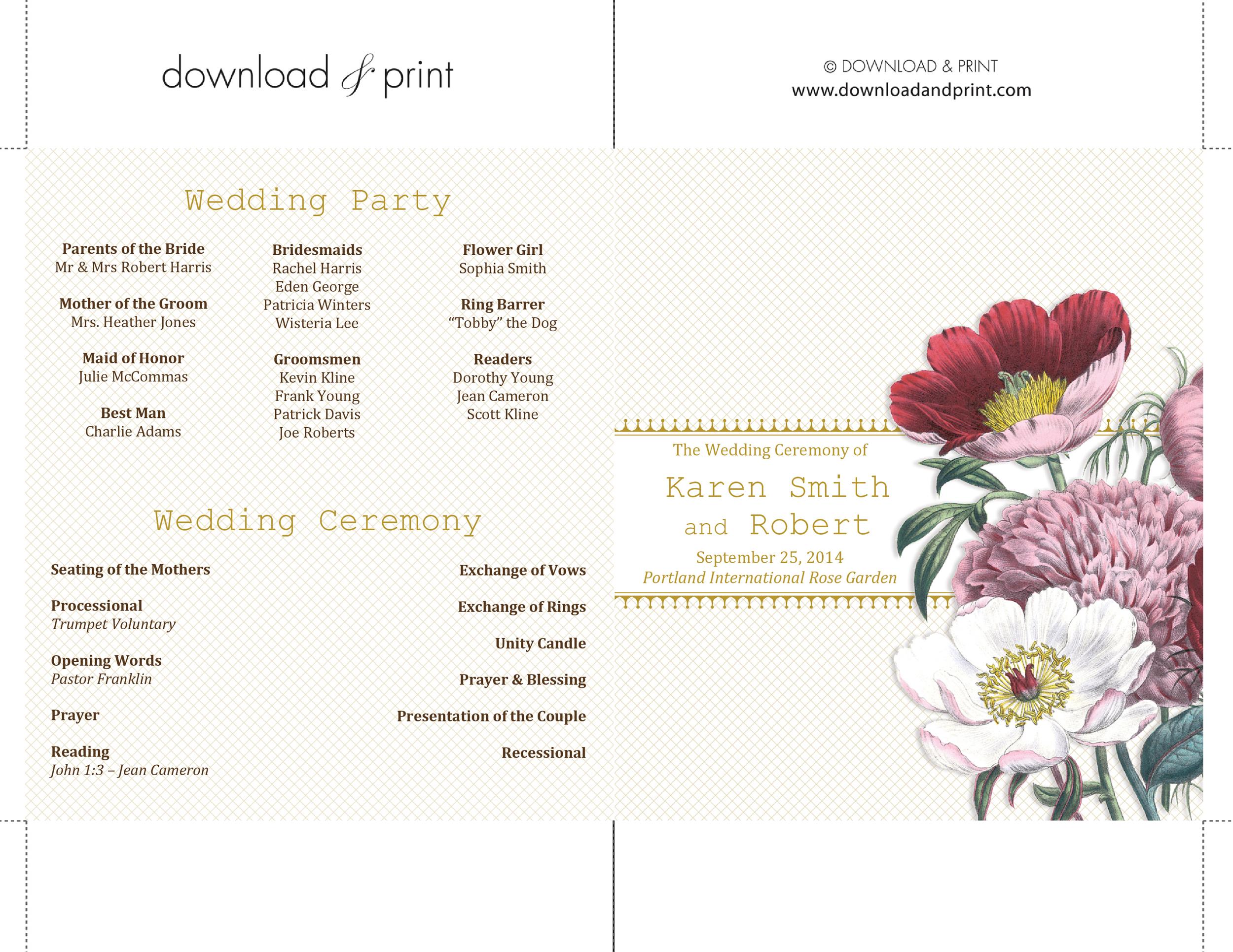 37 Printable Wedding Program Examples & Templates ᐅ TemplateLab