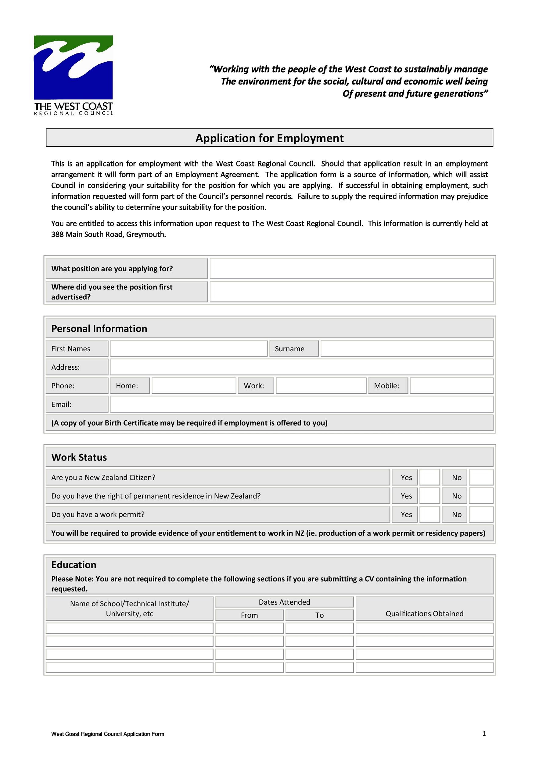 50 Free Employment / Job Application Form Templates [Printable] ᐅ TemplateLab