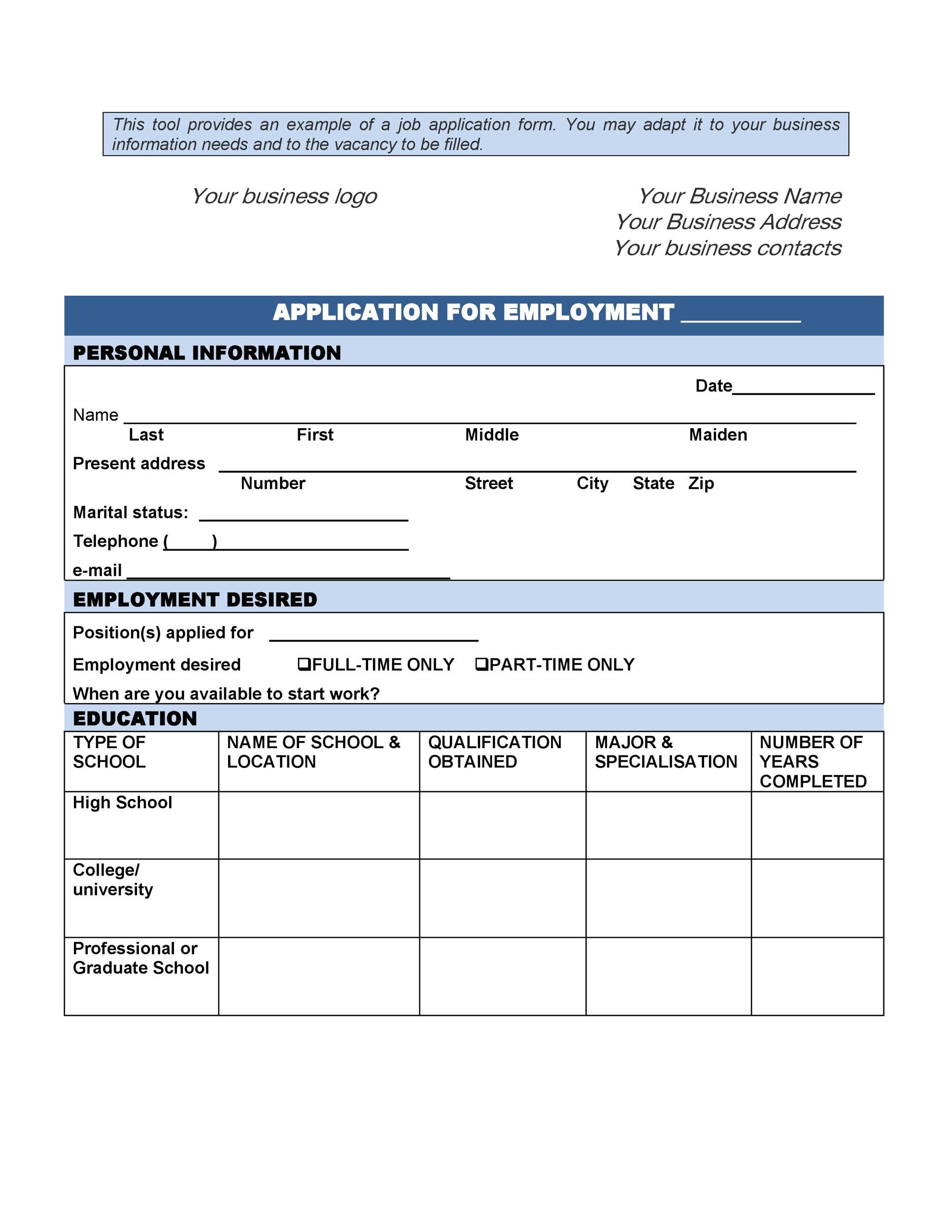 50 Free Employment / Job Application Form Templates [Printable] ᐅ TemplateLab