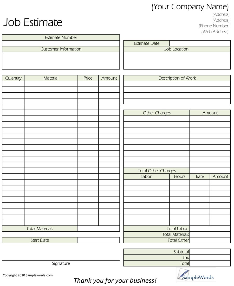 12+ Job Estimate Templates Word, Excel & PDF Templates