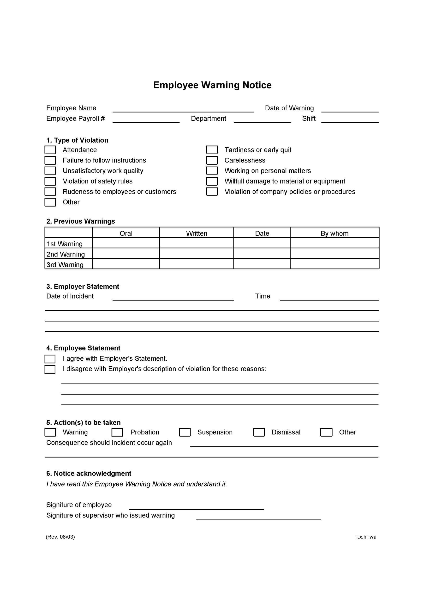 Employee Warning Notice Download 56 Free Templates & Forms