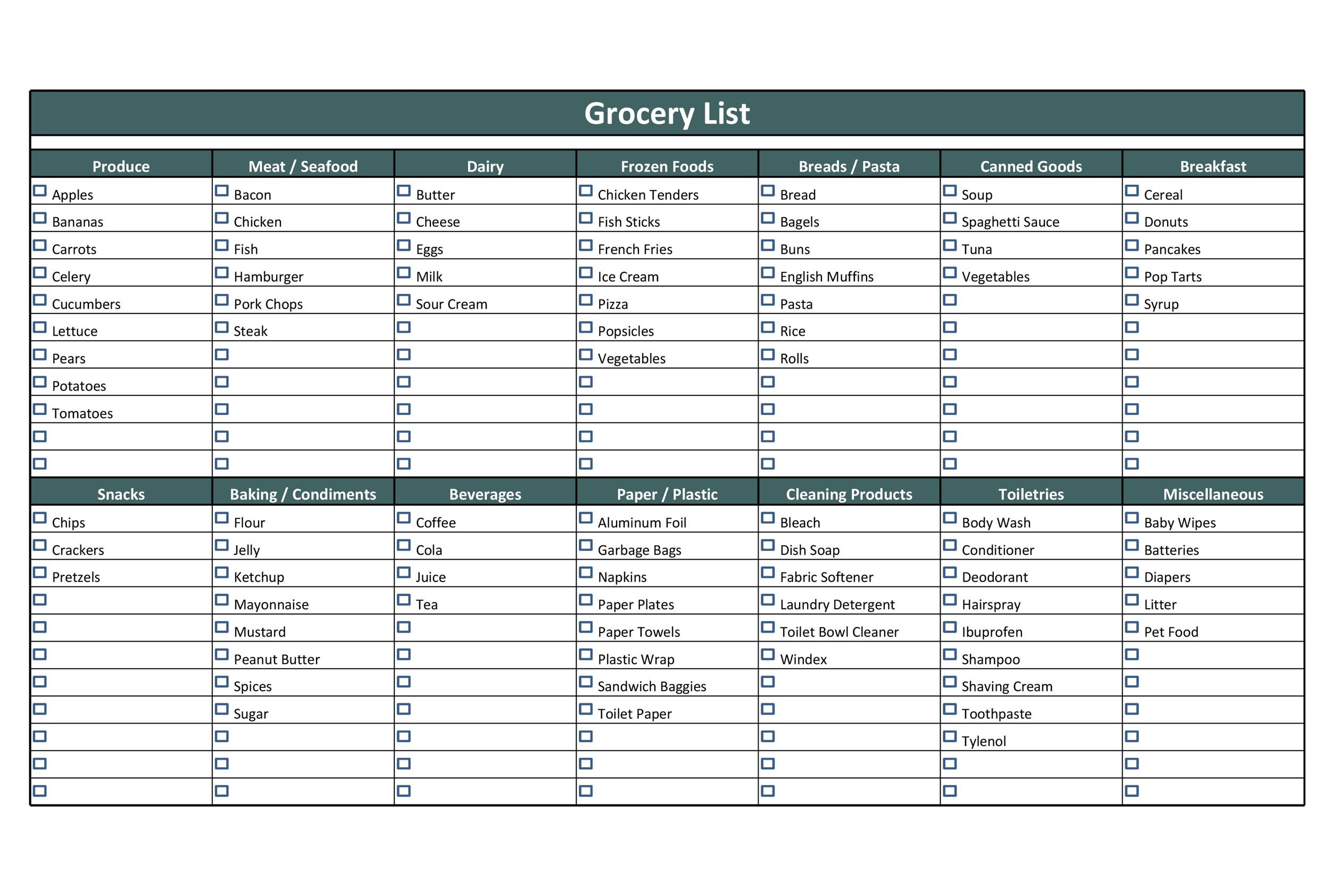 40+ Printable Grocery List Templates List) ᐅ TemplateLab