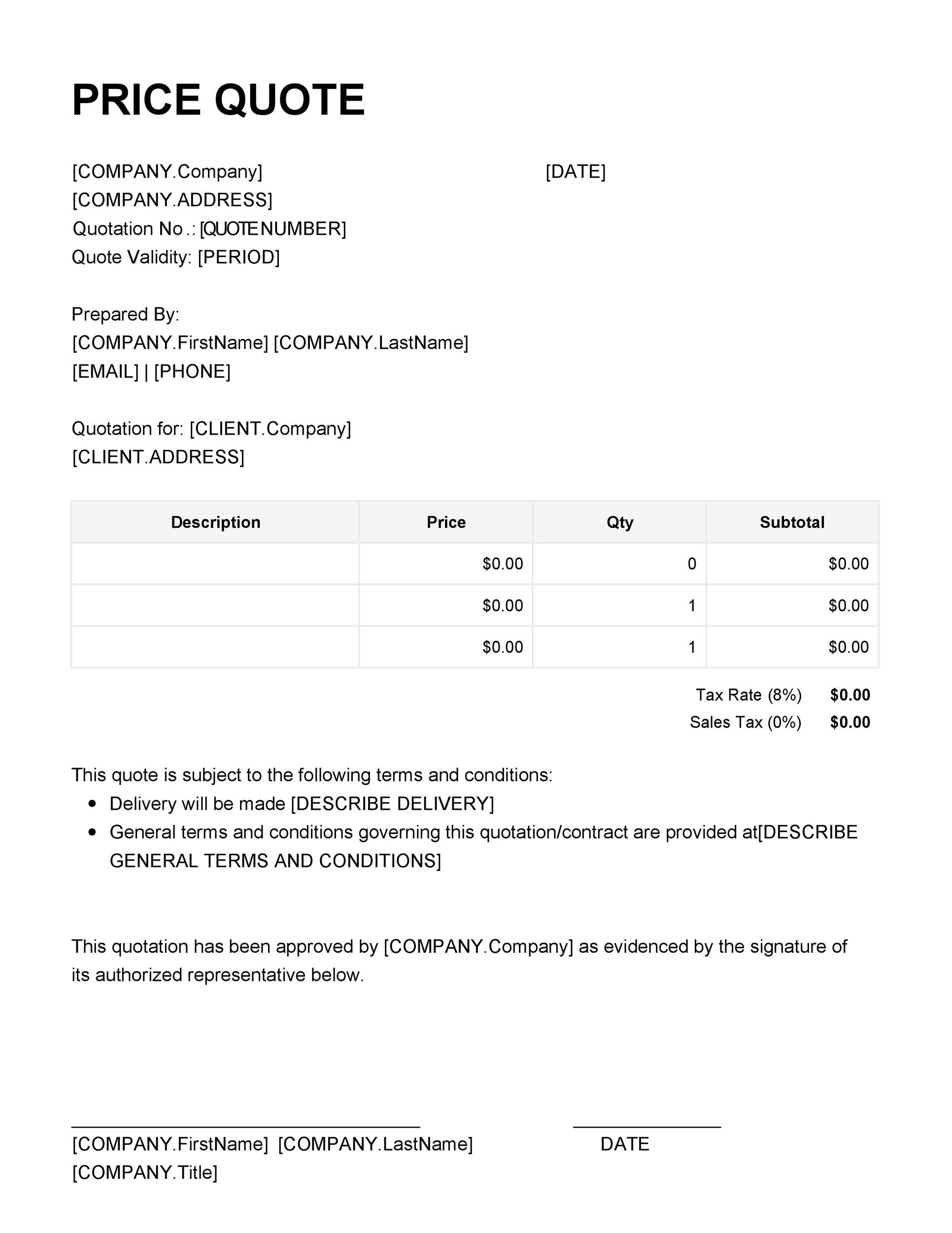 Price Quotation Letter Sample Format