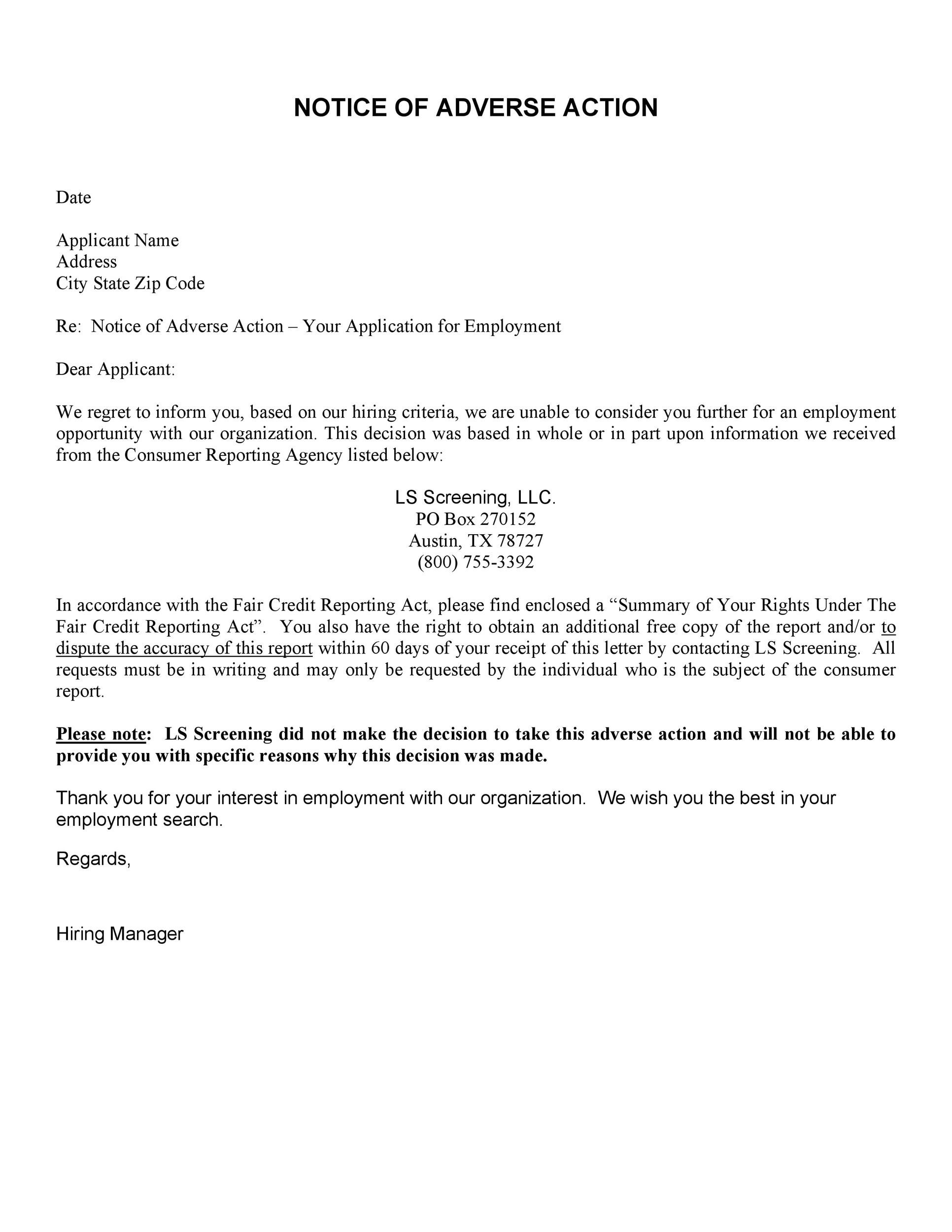 50 Free Adverse Action Notices / Adverse Action Letters ᐅ