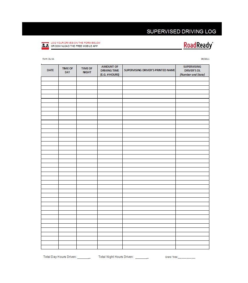 Road Ready Driving Log Printable That are Old Fashioned Mitchell Blog