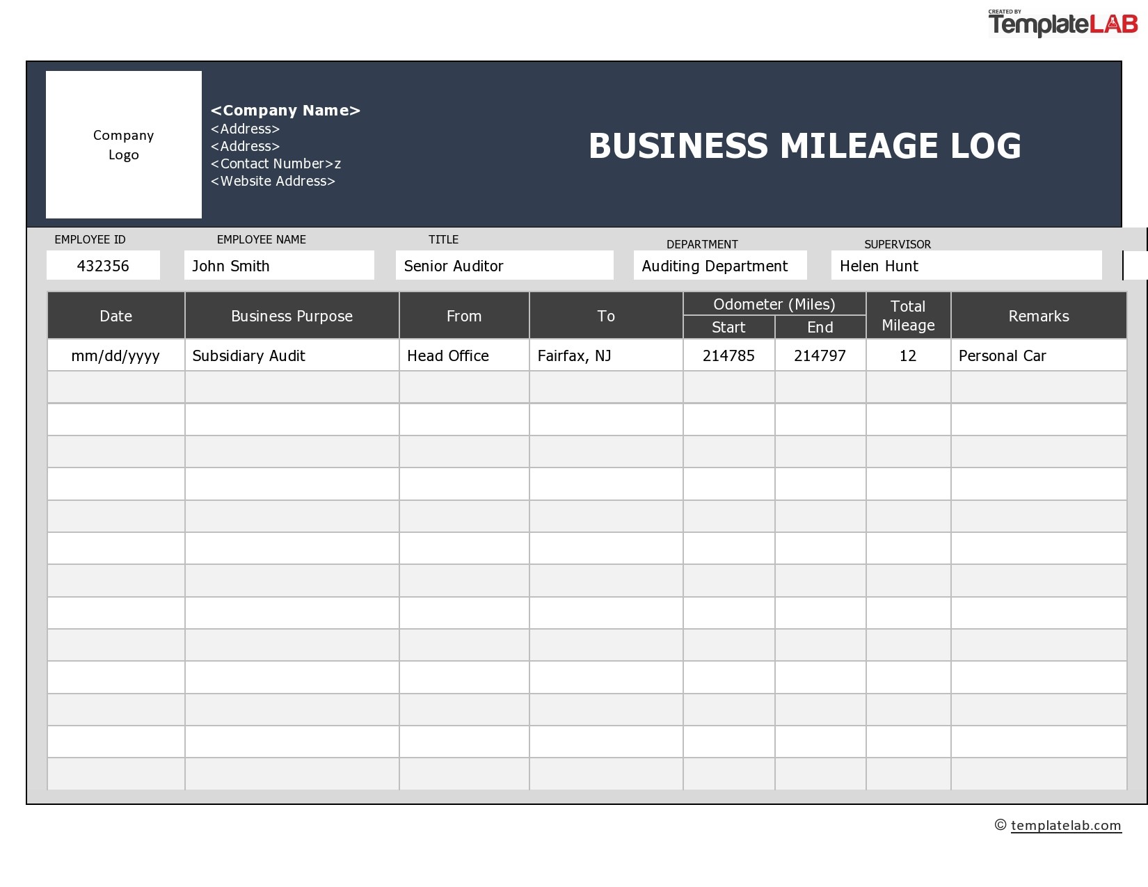 31 Printable Mileage Log Templates (Free) ᐅ TemplateLab