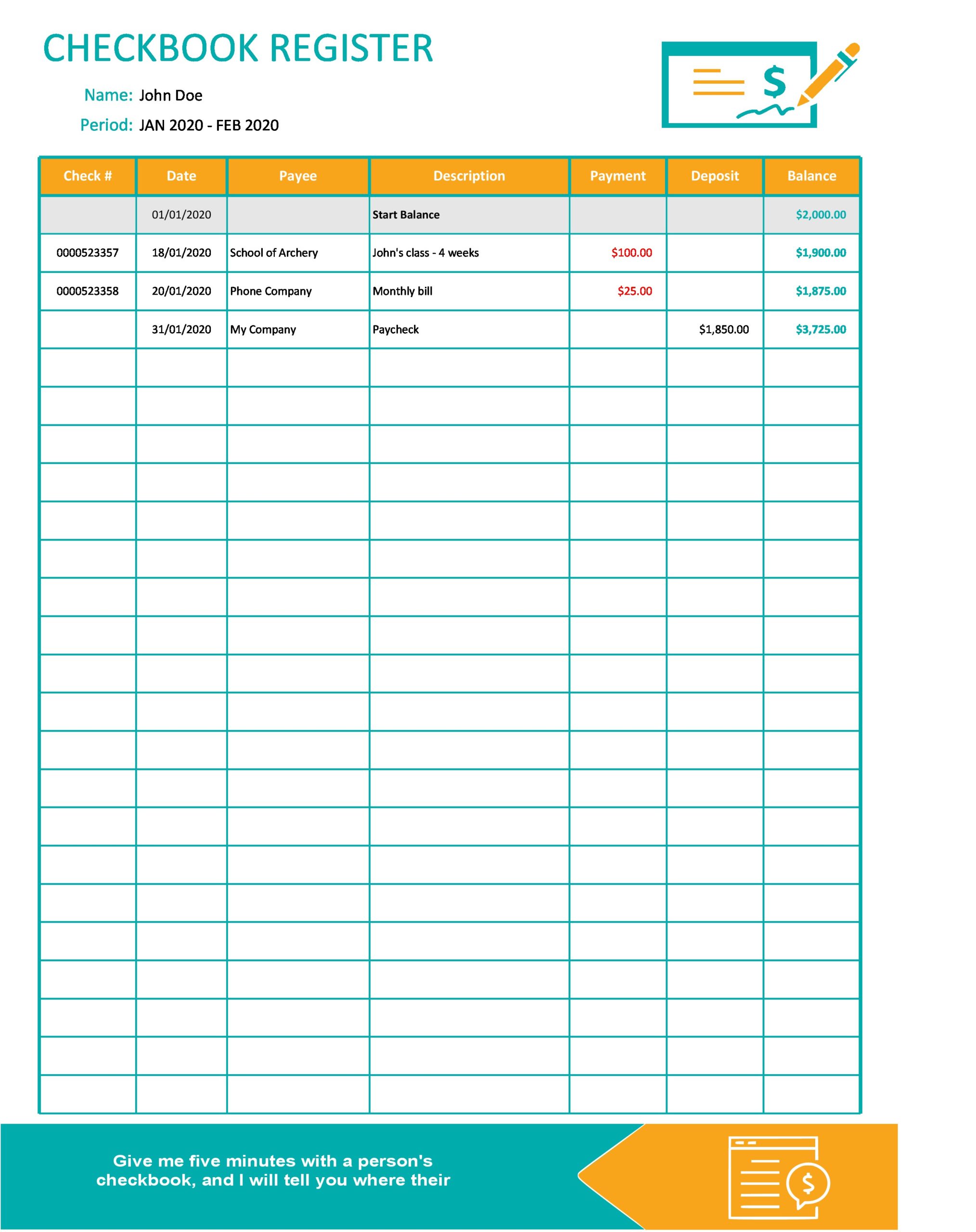 39 Checkbook Register Templates [100 Free, Printable] ᐅ TemplateLab