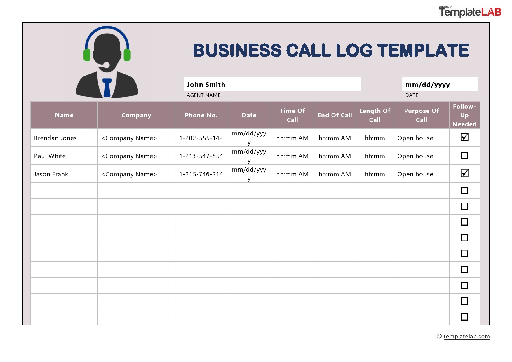 40+ Printable Call Log Templates [Word,Excel,PDF] TemplateLab