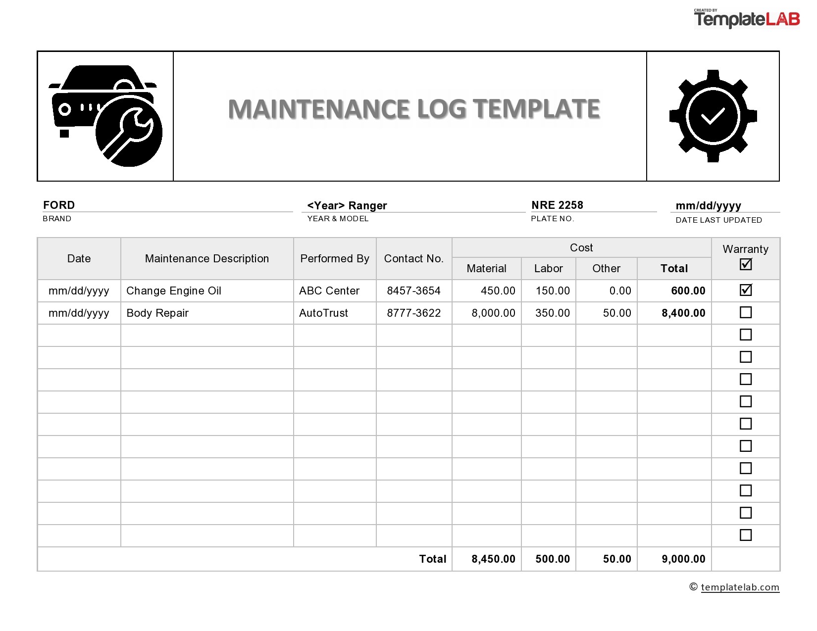 43 Printable Vehicle Maintenance Log Templates ᐅ TemplateLab