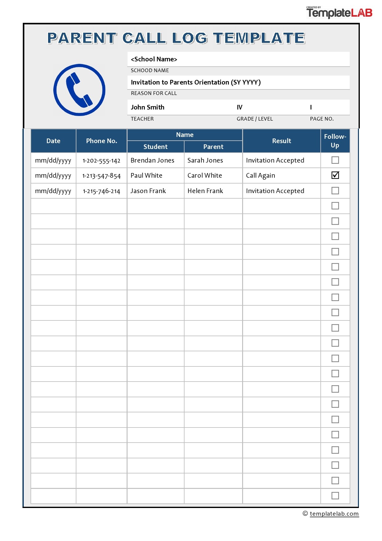 40+ Printable Call Log Templates [Word,Excel,PDF] TemplateLab