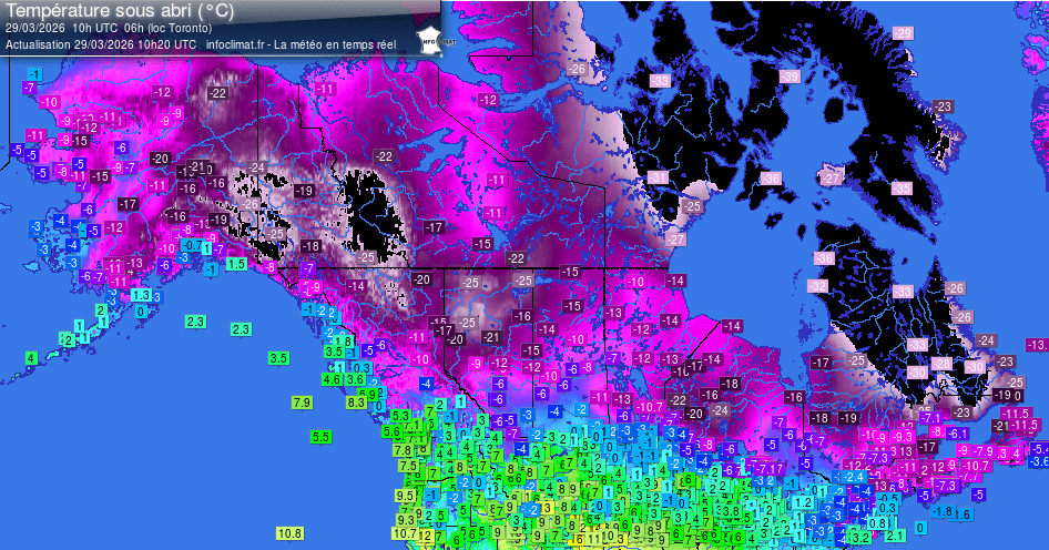 Météo au CANADA Températures Québec Montréal du JOUR
