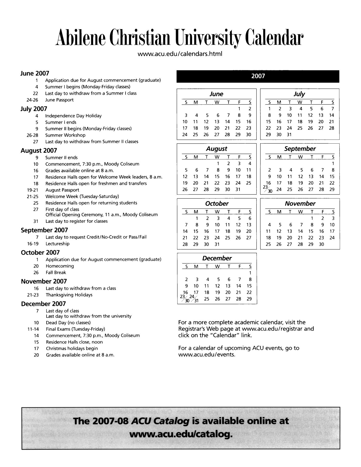 Abilene Christian University Calendar - Printable Calendars AT A GLANCE