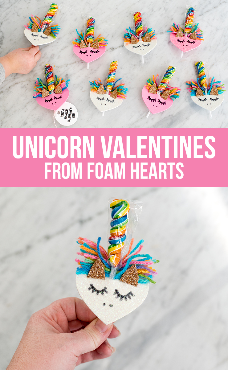Make DIY Unicorn Valentines from Foam Hearts The DIY Mommy