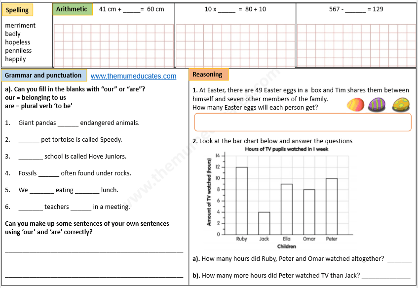 Year 3 worksheet 36 Math and English The Mum Educates