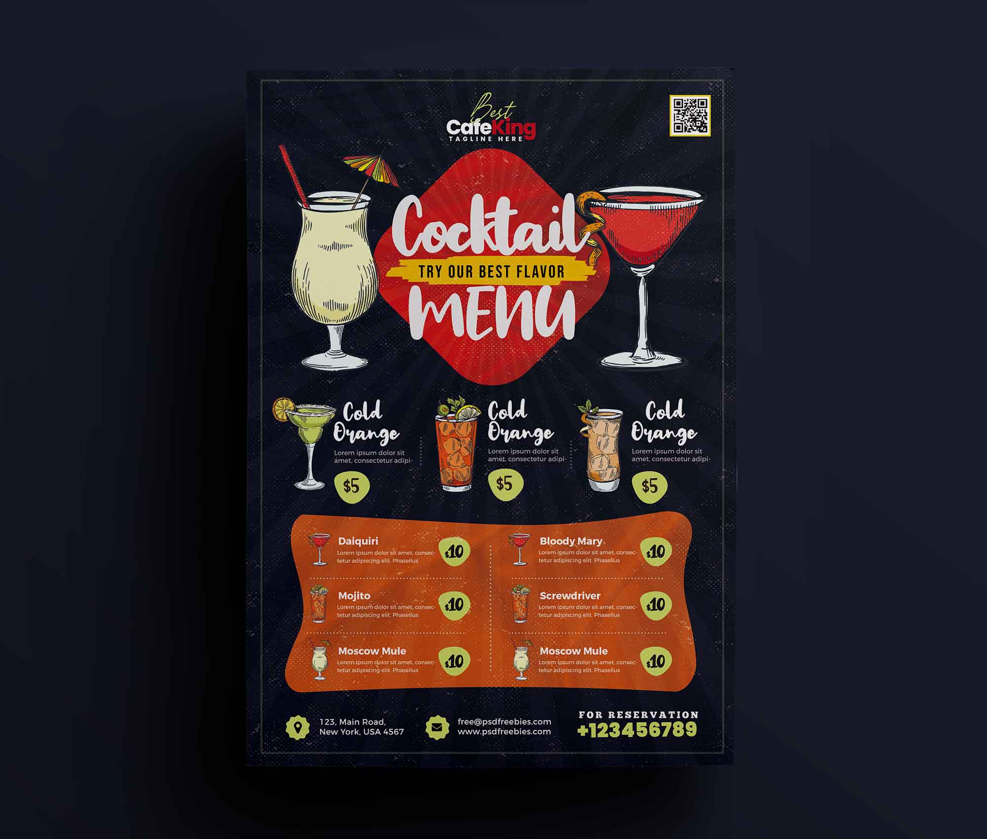 Free Cocktail Menu Template (PSD)