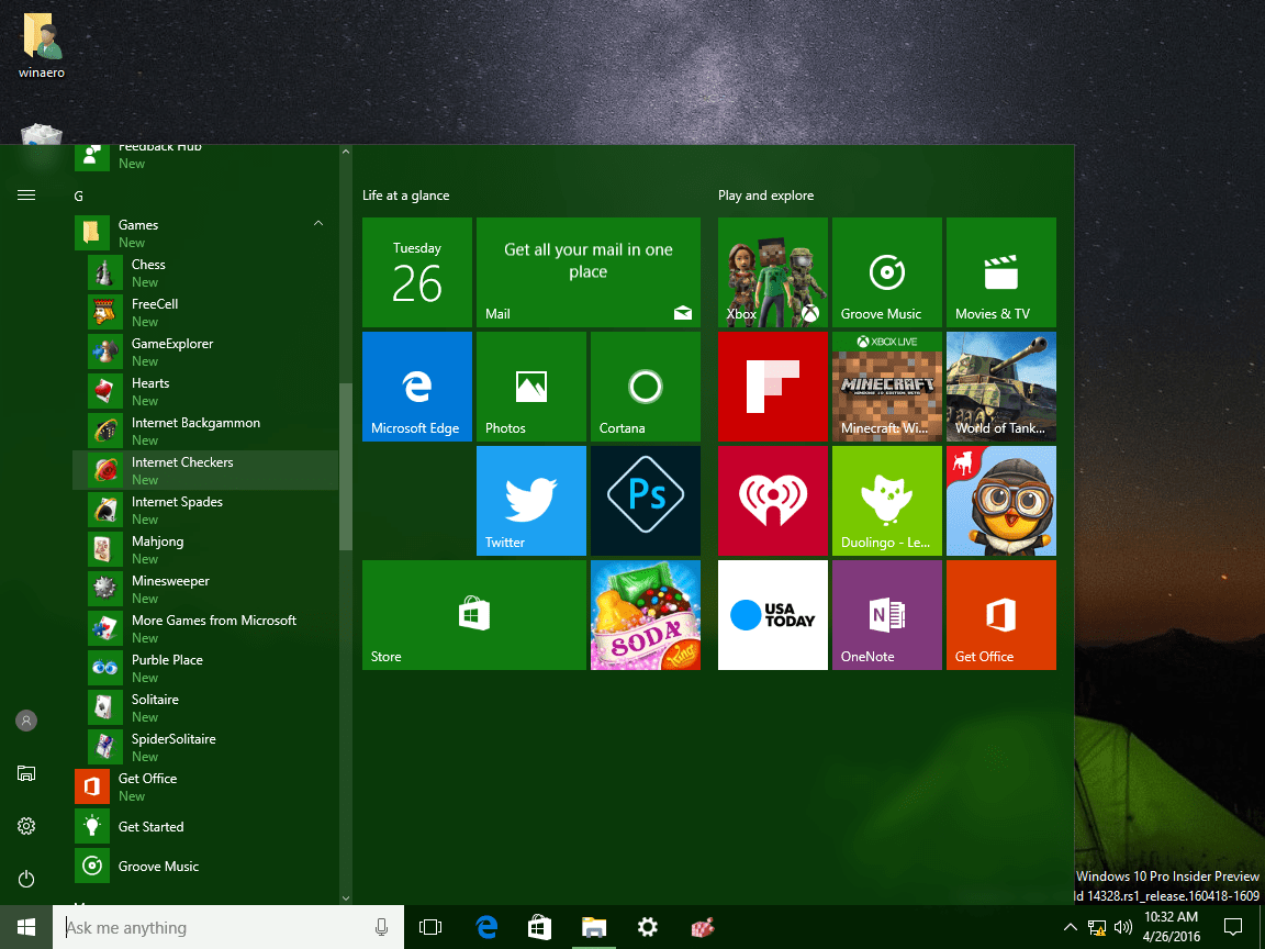 Windows 7 games for Windows 10 Anniversary Update and