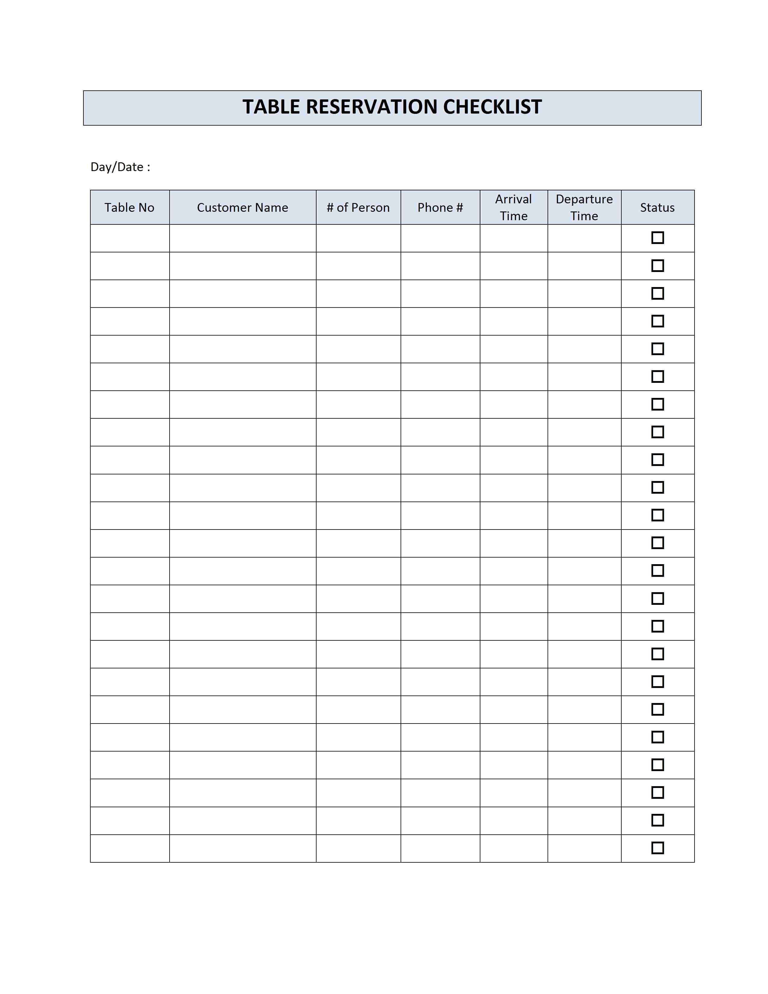 Restaurant Table Reservation Form Template
