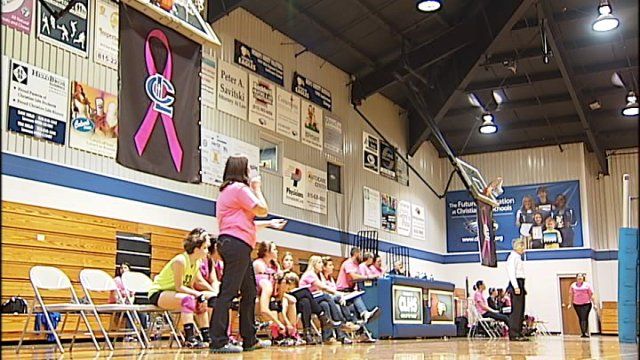 Christian Life's volleyball team hosts Hiawatha in a Pink Out night to