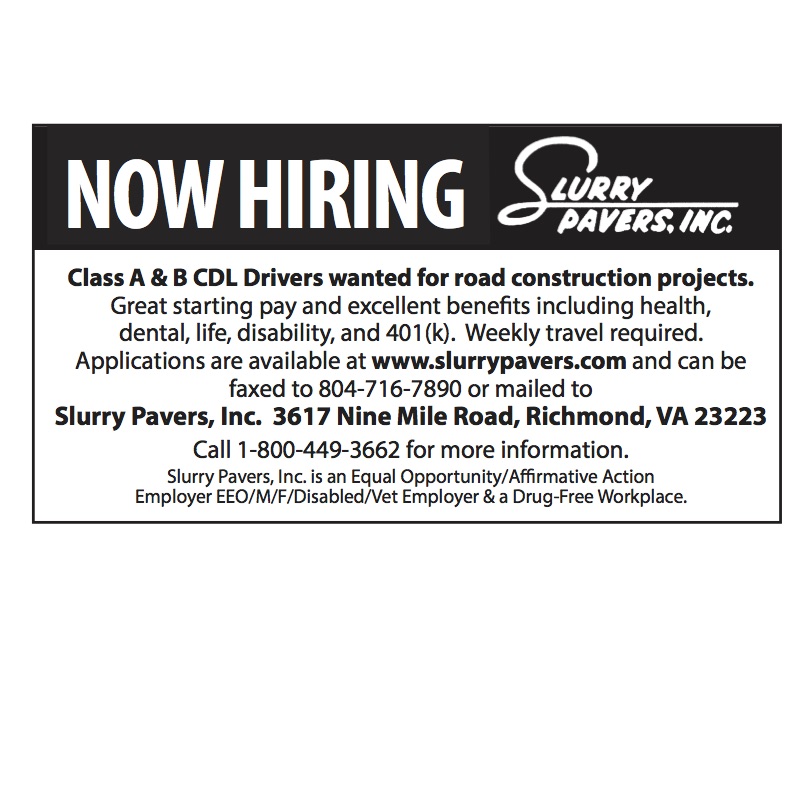 Featured Ad Slurry Pavers hiring Class A & B CDL drivers