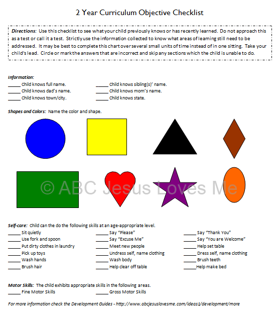 Toddler and Preschool Objective Checklist ABC Jesus Loves Me