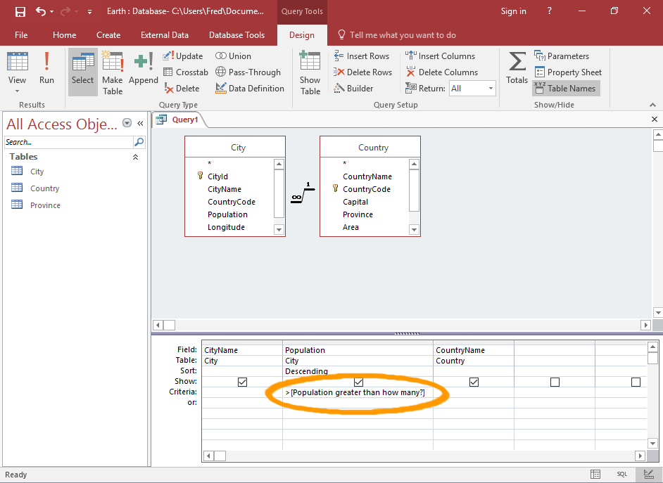 How To Create A Parameter Query In Access 2016?