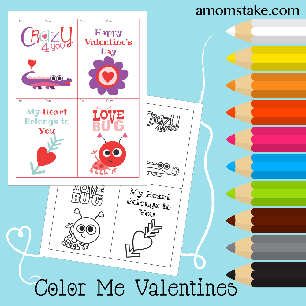 Color Me Valentine Printables Classroom Cards! A Mom's Take