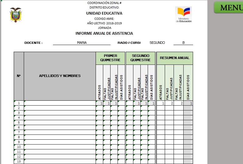 Plantilla en excel control de asistencia para estudiantes