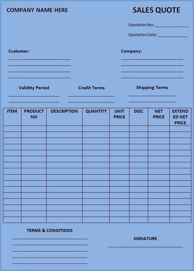 Sales Quotation Template Free Printable Word Templates,