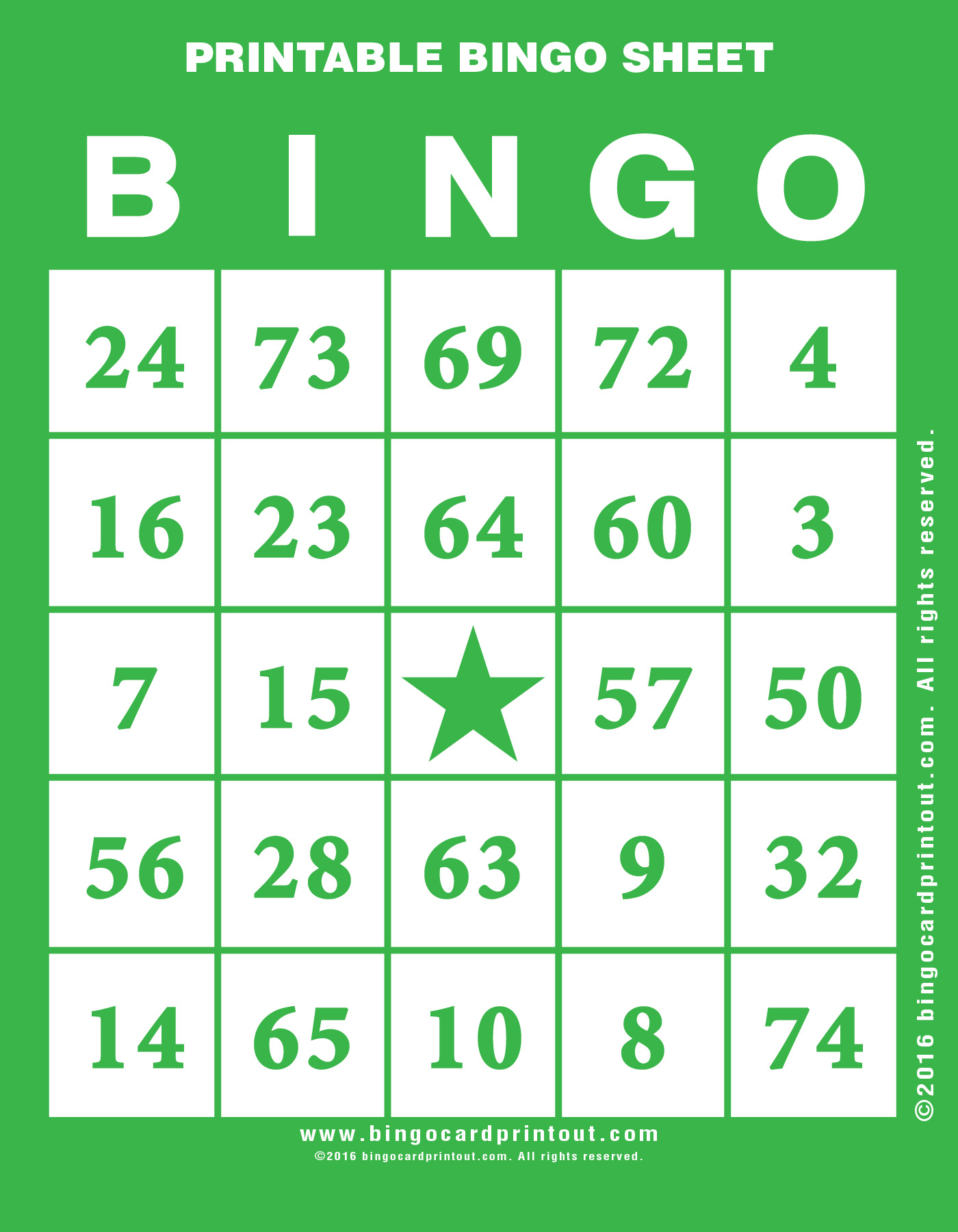 Bingo Card Game Printable