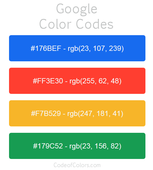 Google Colors Hex and RGB Color Codes