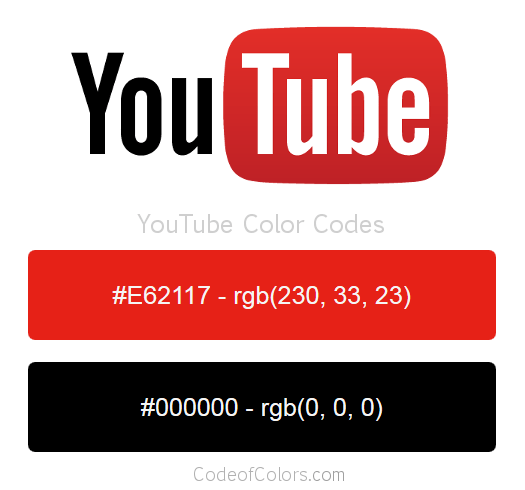 YouTube Colors Hex and RGB Color Codes