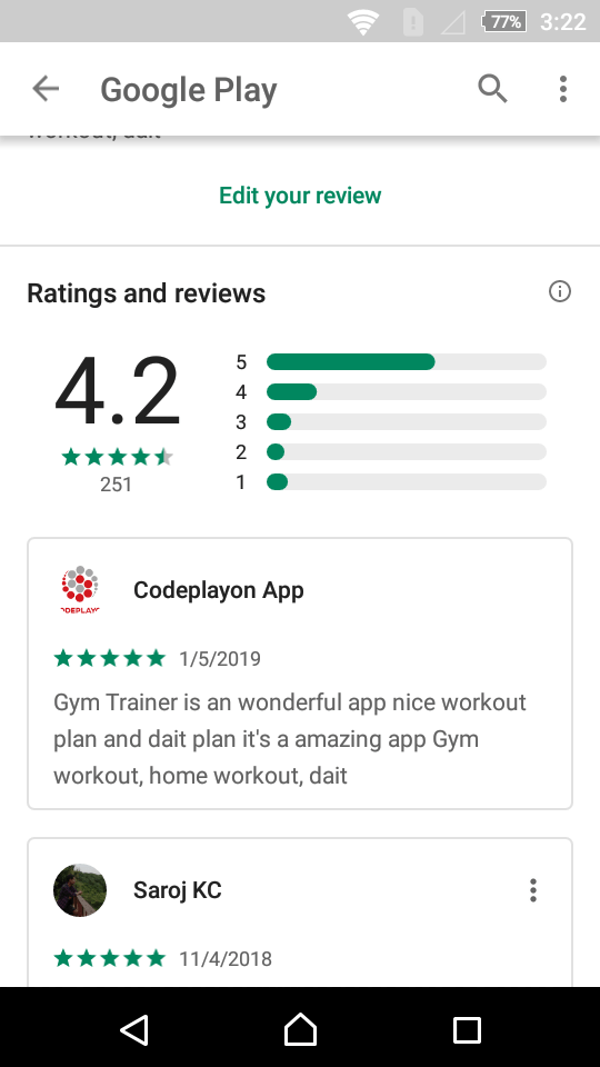 “Rate This App”link in Google Play store app on the phone