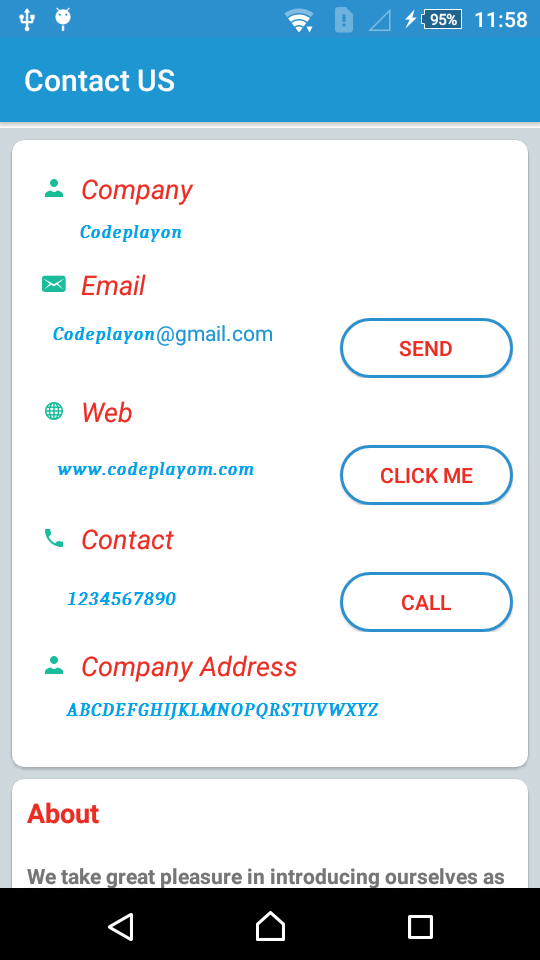 Android Email Intent , Call Intent , Open URL Intent