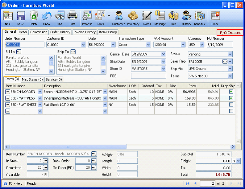 Sales > Convert Order to Purchase Order [Drop Ship Selected]