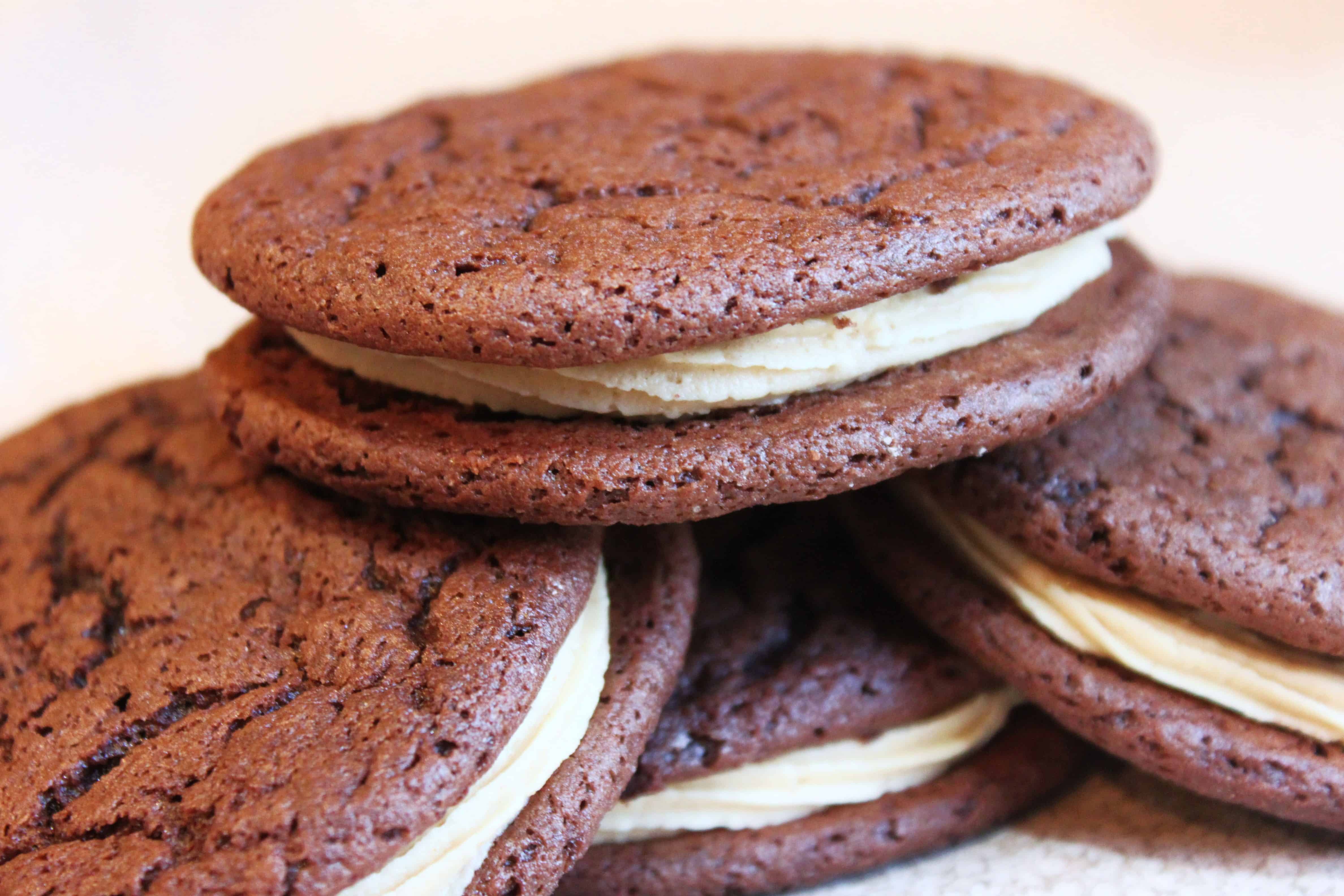 Chocolate Peanut Butter Whoopie Pies, from a cake mix