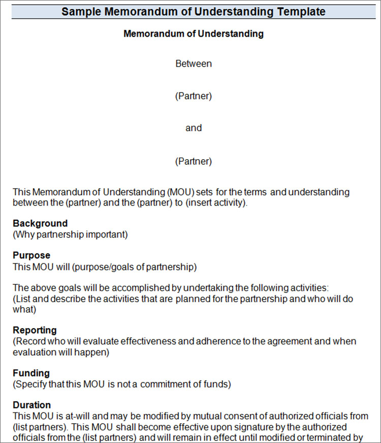 7+ Memorandum of Understanding Templates Free Word, PDF Formats