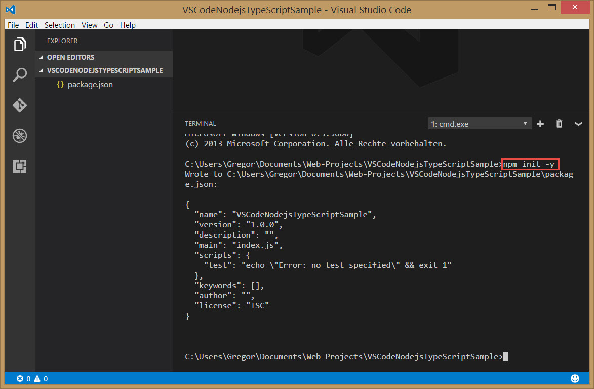 Visual Studio Code Node.js mit TypeScript und Debugging