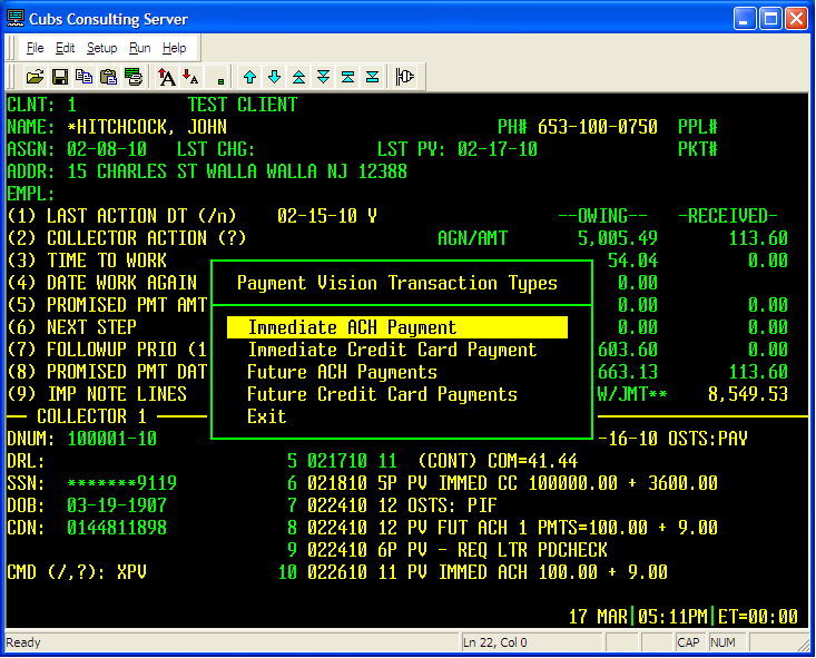 Credit Card and ACH Check Payments Cubs Consulting, Inc
