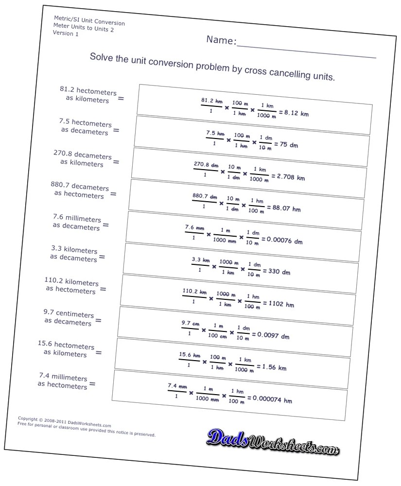 Metric Unit Conversion Worksheets