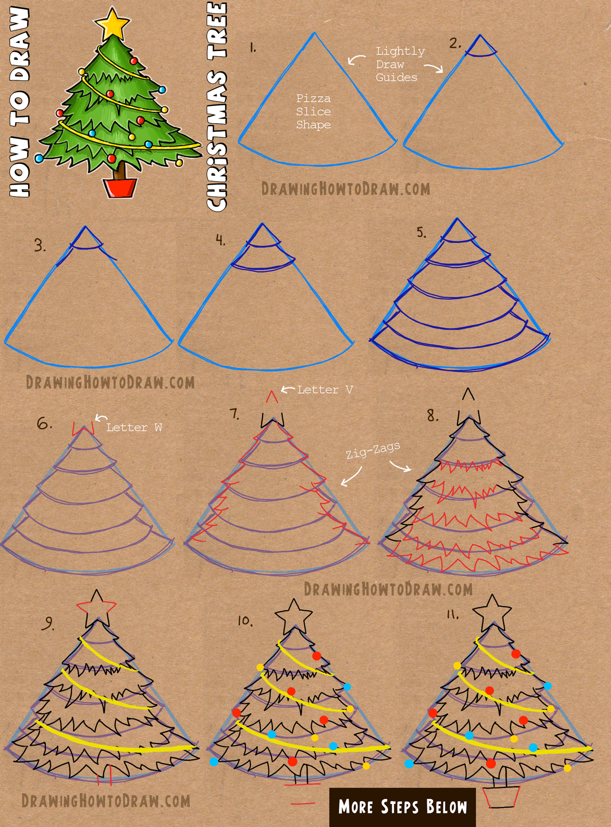 How to Draw a Christmas Tree with Simple Step by Step Tutorial How to Draw Step by Step