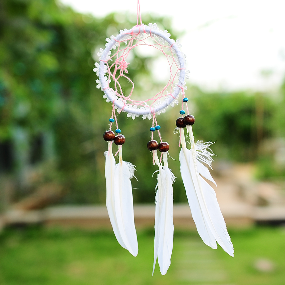 MINI White Flower Dream Catcher With feathers Hanging