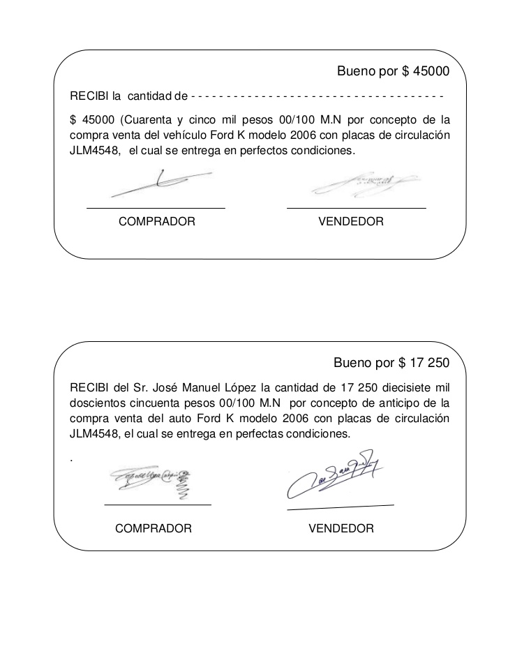 Recibo de anticipo de compraventa Ejemplos