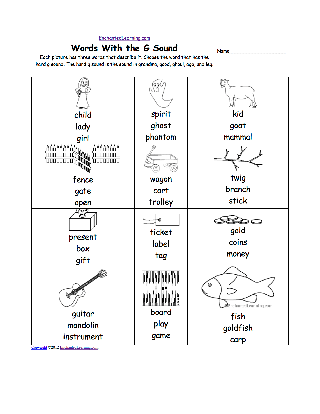 "G" Sound Phonics Worksheet Multiple Choice