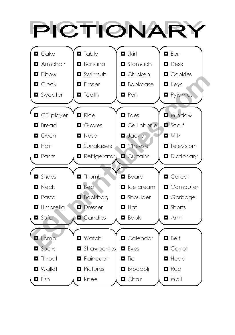 Printable Pictionary Words