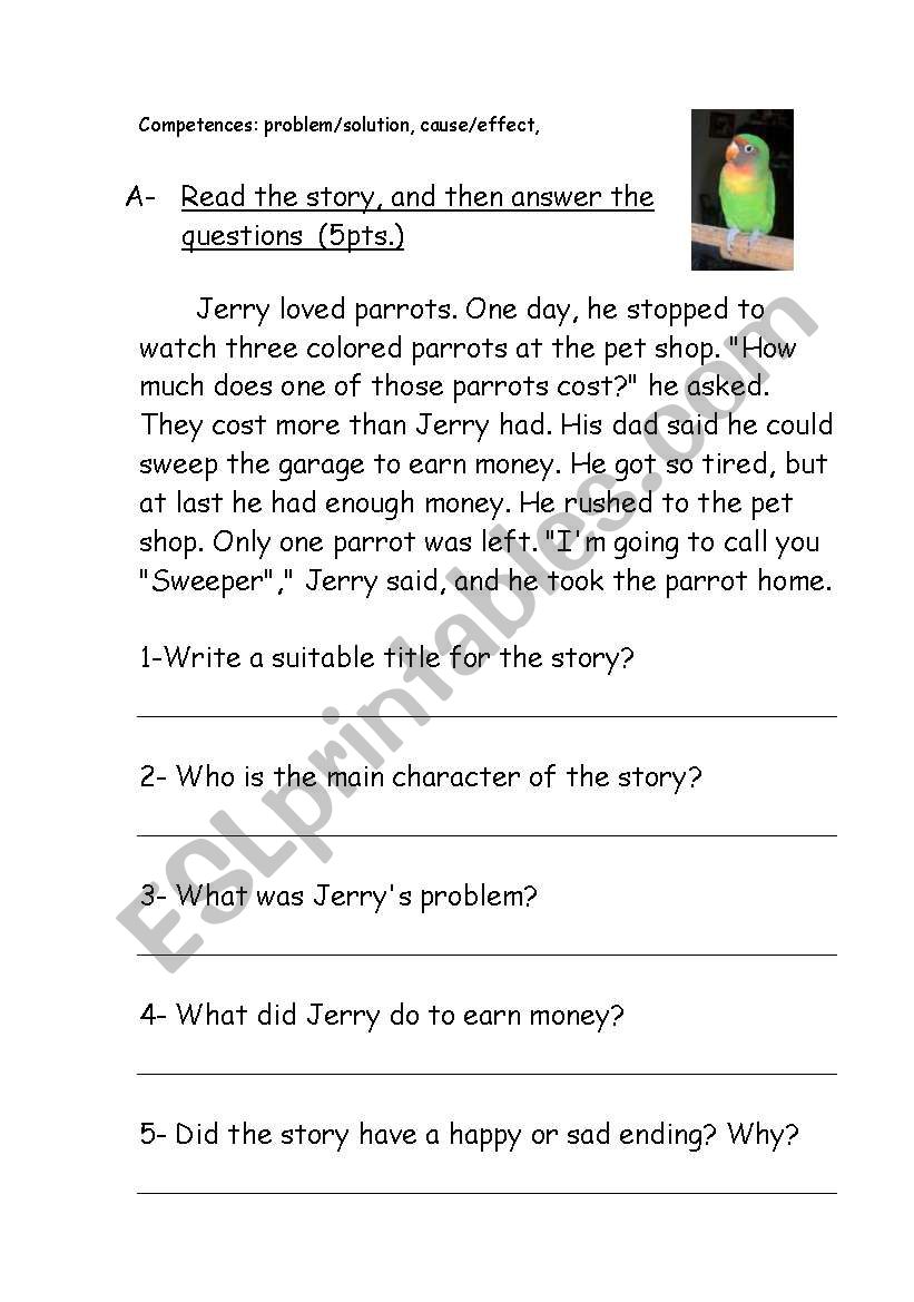 Reading Comprehension(Problem/Solution) ESL worksheet by