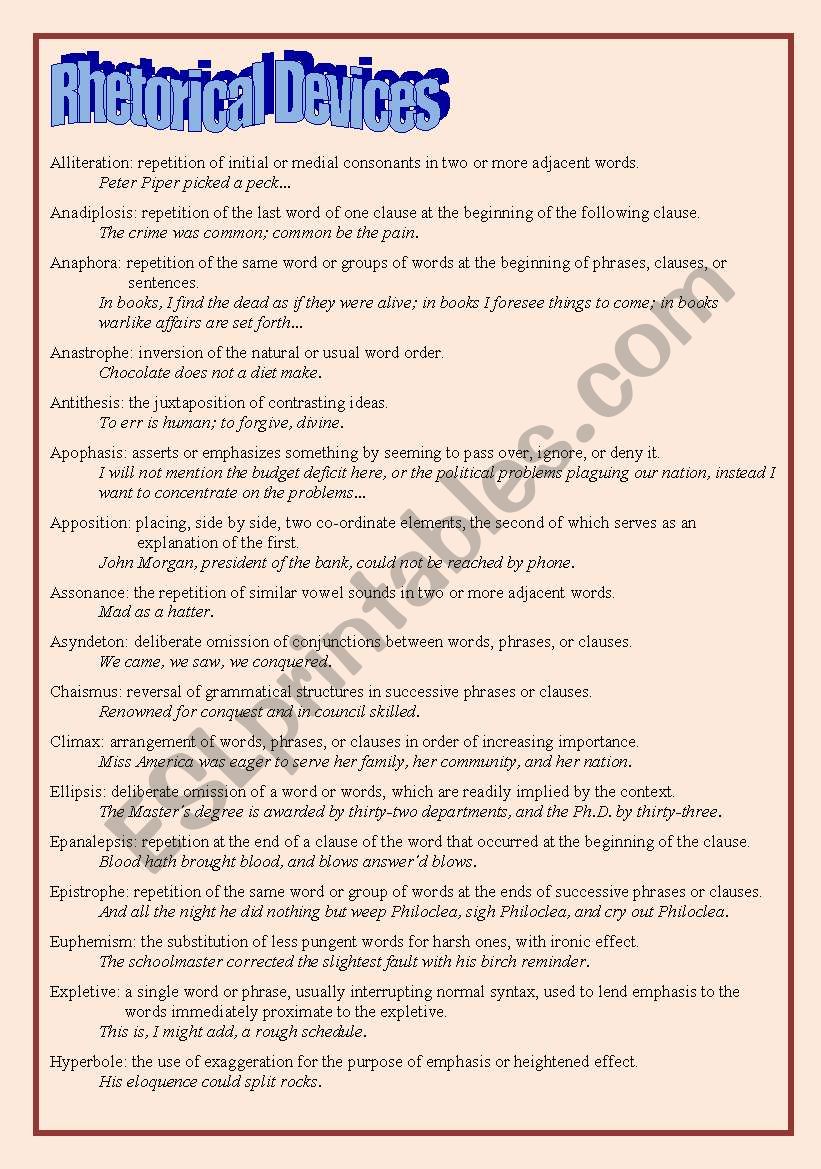 30 Rhetorical Devices Worksheet High School Notutahituq