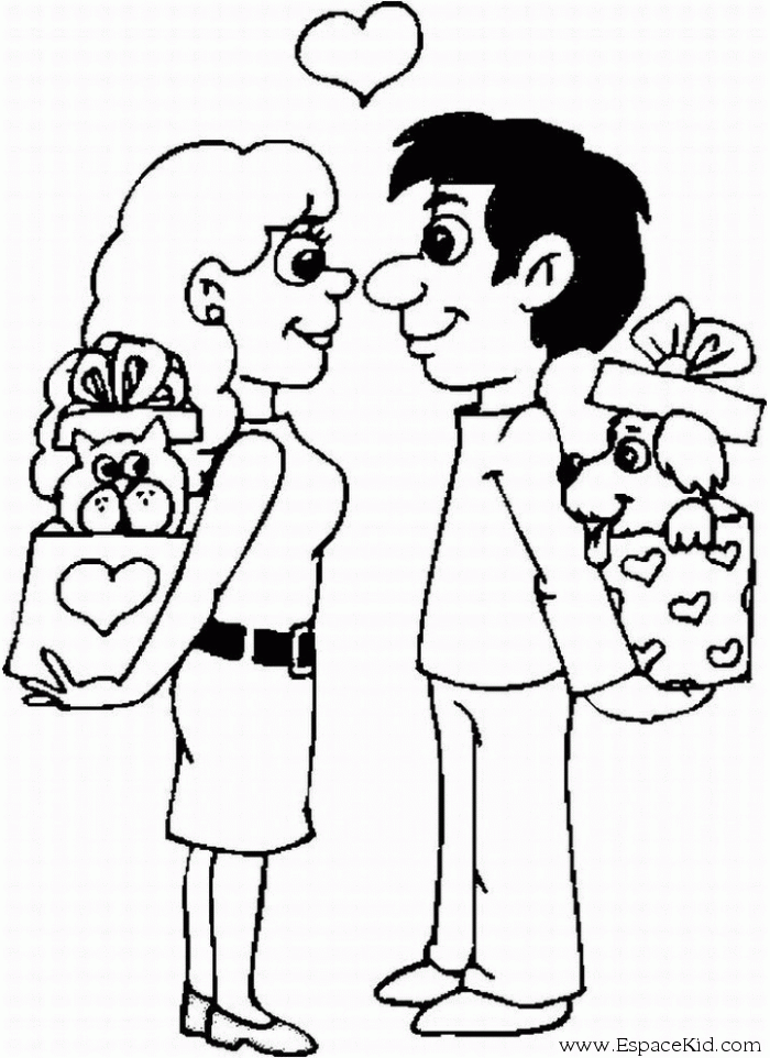 Coloriage Deux amoureux à imprimer dans les coloriages St Valentin dessin à imprimer