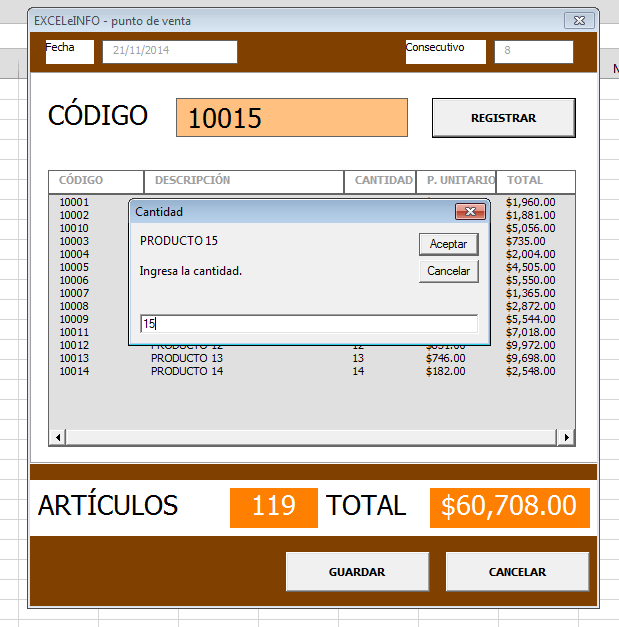 Formulario de punto de venta en Excel vba
